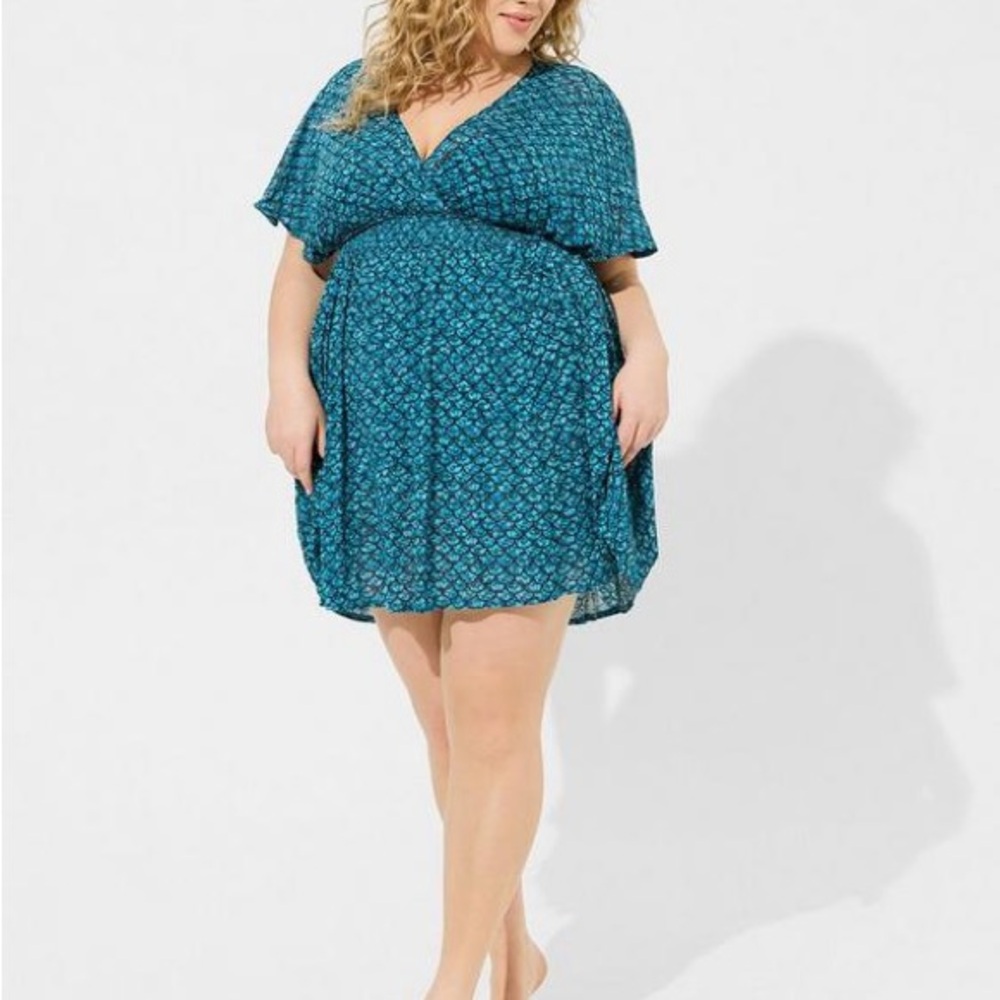Torrid Swim Cover Up Mermaid Print Dress with Smocking - Size 4
